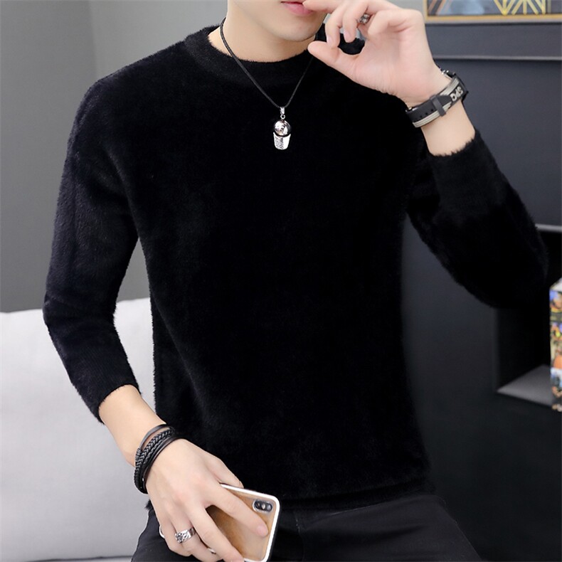 款6765秋冬季加厚毛衣男士纯色百搭打底衫潮流仿水貂绒潮,男装针织衫/毛衣,电商D310（原电商305）