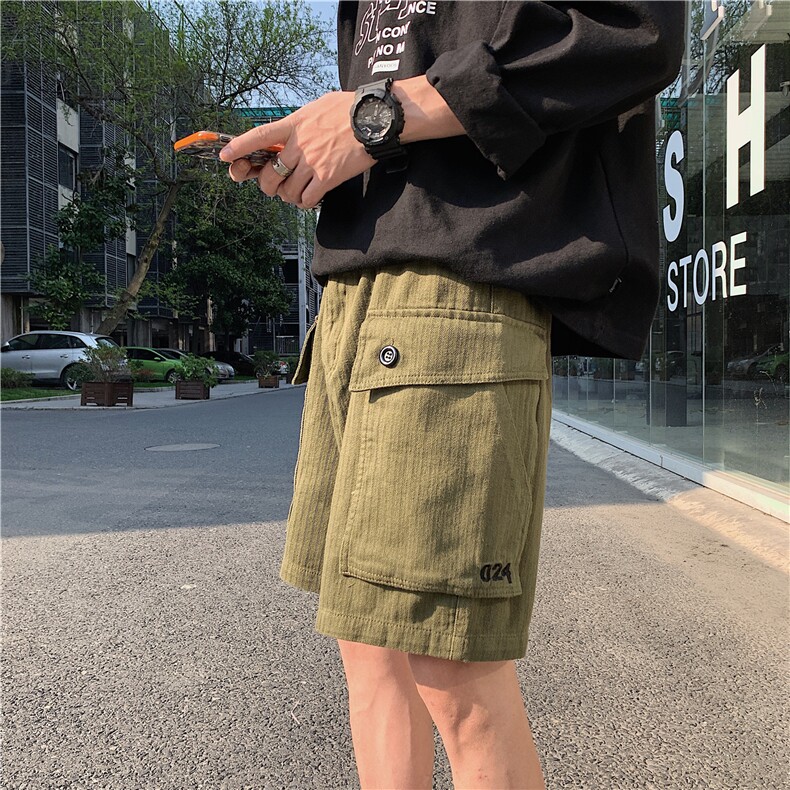 K67/P32新款刺绣质感人字纹五分裤工装中裤大码短裤沙滩裤男控58,男装休闲裤,电商A141