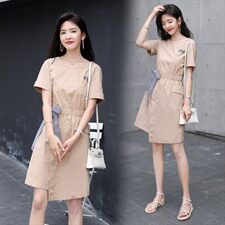 2021夏季连衣裙流行装仙的裙子松紧腰拼接连衣裙收腰显瘦中长裙，女装连衣裙，辉之琳