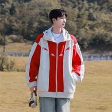 抖音品质重磅华棉撞色港风拼接开衫卫衣KWY2401-P75控108，男装卫衣，电商B370