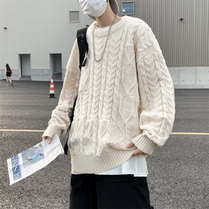 美式复古宽松毛衣男2024秋冬新款学院慵懒风条纹针织衫外套潮图片