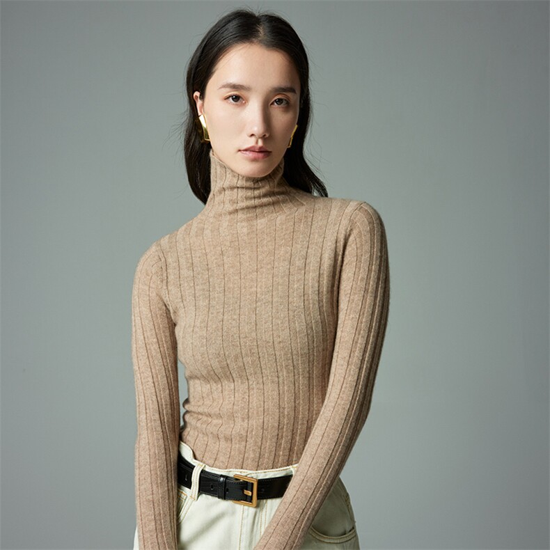 纯色高领长袖35%羊绒衫女秋冬新品修身显瘦弹力针织衫打底毛衣,女装羊绒衫,木淼羊绒