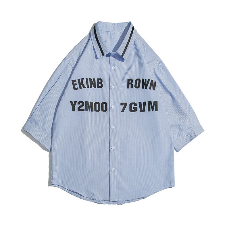 1白底竖条纹大码M-5XL日系潮流情侣七分袖衬衫男QCS7018P45控59，男装衬衫，星座226-2