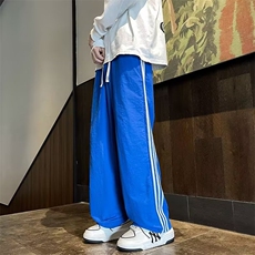 粉色速干男式休闲裤秋天薄款垂感宽松多巴胺穿搭阔腿裤子潮牌，男装休闲裤，四季星座218-1