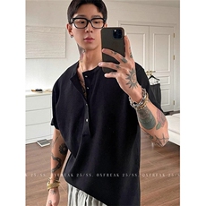 老钱风排扣亨利领冰丝凉感针织T恤跨境潮男透气韩系短TT844，男装T恤，星座1116A（原606A-3）