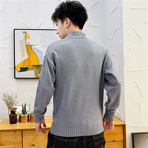 秋冬中领毛衣男套小猫头长袖外套男毛衫打底针织衫高领灰M228P35图片