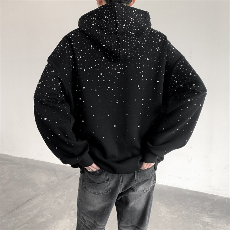 满天星重工烫钻垫肩连帽卫衣男痞帅宽松情侣帽衫外套WY1226P105,男装卫衣,星座512-1（原513-3）