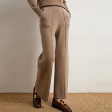 秋冬季新款针织阔腿裤宽松高腰垂感加厚拖地裤女显瘦直筒长裤子，女装休闲裤，羿纯羊绒