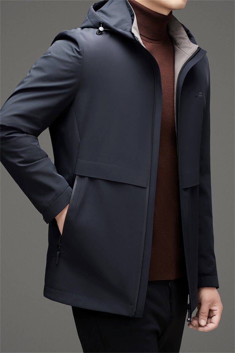 男士白鸭绒连帽可脱卸羽绒服冬季商务轻薄保暖加厚休闲爸爸装外套,男装羽绒服,钱塘6003（原4033）