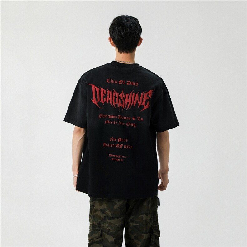 2025新款潮牌短袖宽松韩版字母印花扎染工艺T恤T9015/P5588,男装T恤,星座202