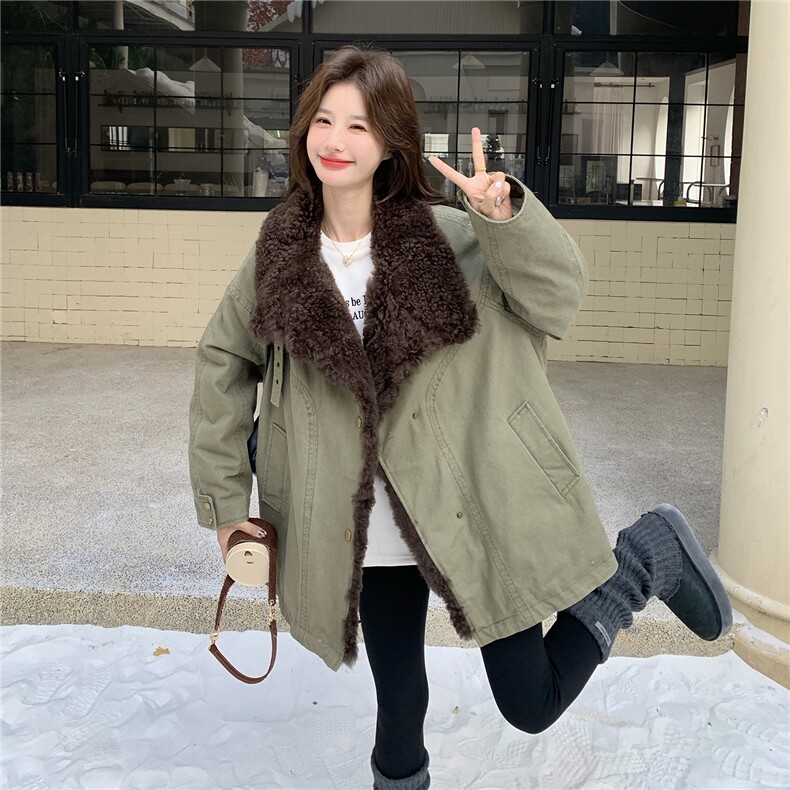 2026冬季复古羊羔毛翻领工装派克羽绒服2C212-G209-P295-K438图片