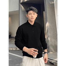 抖音得物高品质二开230克精梳珠地光版纯色宽松长袖T恤翻领POLO衫，男装T恤，电商A486
