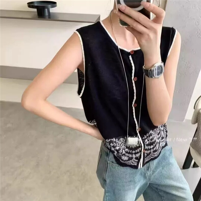 夏季新款简约竹节麻民族风提花坎肩女宽松百搭显瘦时尚休闲上衣,针织衫/毛衣,雪真羊绒