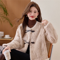 2025秋冬季新款小香风皮毛一体短款毛毛外套女年轻款貂绒皮草，女装皮草，涵誉