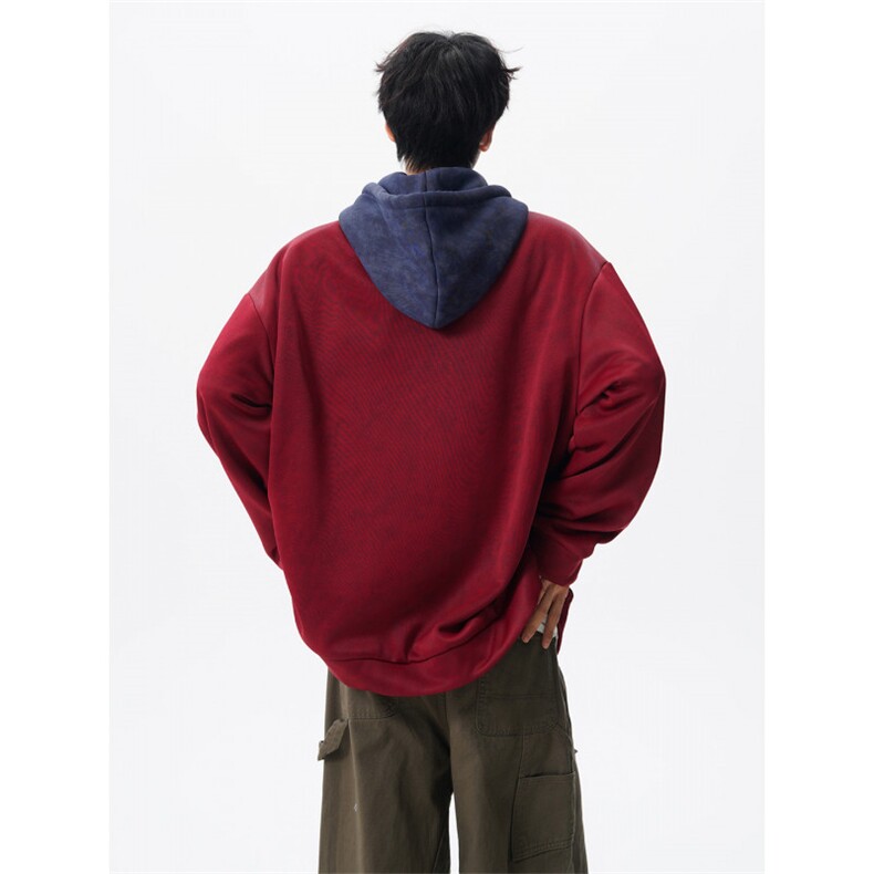 现货WY10166-特P48控88美式复古撞色解构拼接大码男宽松情侣卫衣,男装卫衣,电商A059