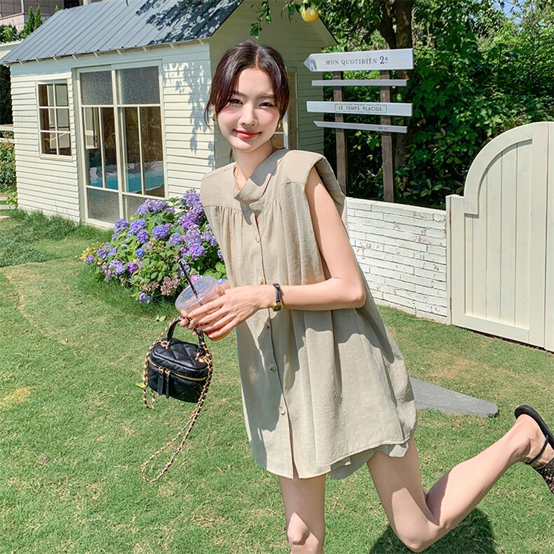 【新品现货】无袖阔肩宽松飘带短裤套装F553-P125-K188,女装套装/套裙,2C255