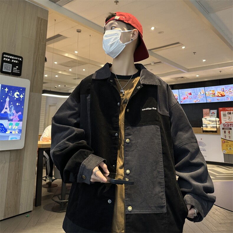 秋款男夹克衫灯芯绒拼接字母印花拼色外套JK011P65,男装夹克,星座1013-1