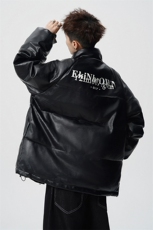 鳄鱼纹印花设计大码M-5XL手塞棉夹克PU皮棉服外套男8507P120控158，男装夹克，星座226-1