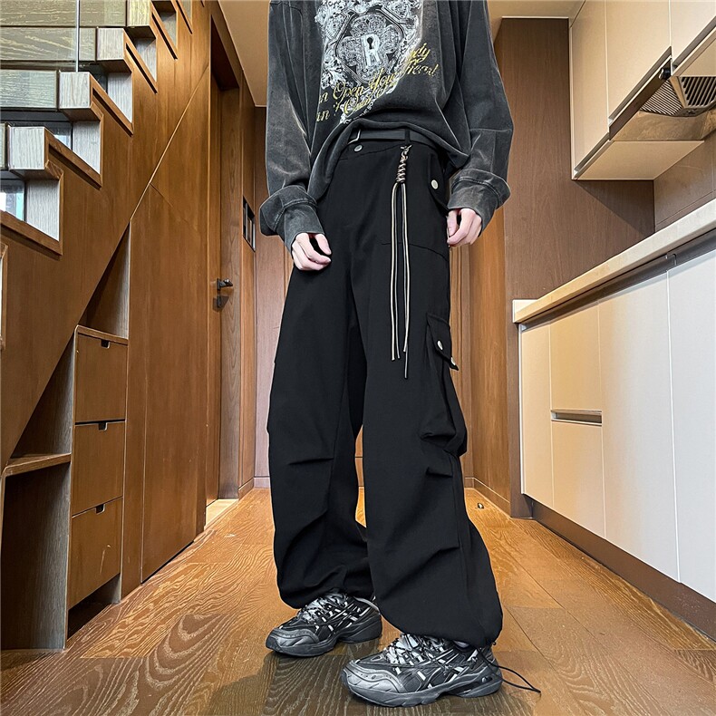 春季美式降落伞兵工装裤男高街复古褶皱休闲裤阔腿直筒KZ012P78,男装工装外套,电商B312