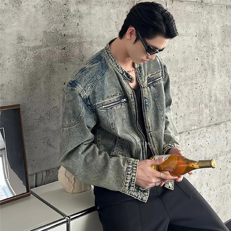 现货不缺货水洗牛仔衣宽松做旧牛仔外套1209-1-JK12-P78(网图)，男装工装外套，星座1209-1
