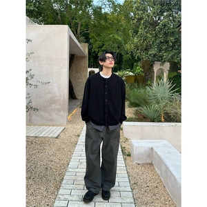 韩东大门春季时尚百搭简约圆领针织开衫男毛衣日系简约百搭外套图片