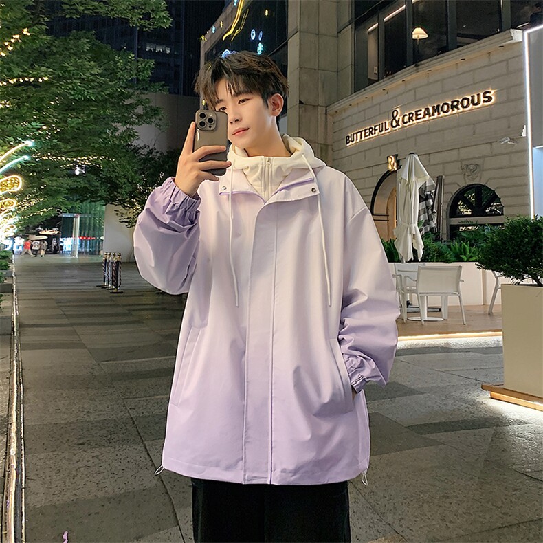 港风上衣渐变夹克宽松落肩拼色冲锋衣外套JK833P80,男装夹克,星座1204-3