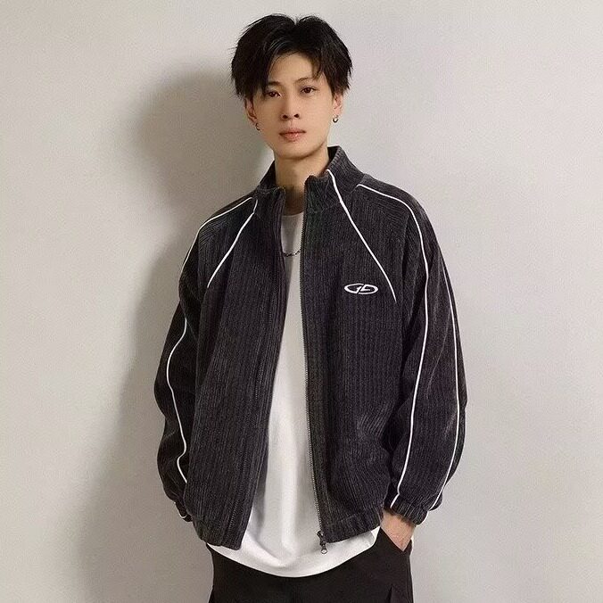 8062港风灯芯绒外套男生休闲套装高级设计感潮牌宽松夹克上衣服图片