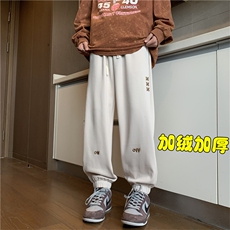 加绒加厚冬款男束脚裤字母刺绣休闲保暖长裤H4522P40，男装休闲裤，星座1013-1
