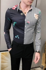 2021春秋男衬衫英伦长袖上衣条纹男装韩版修身四季潮流衬衣H603-P55，男装衬衫，星座419（原A233）