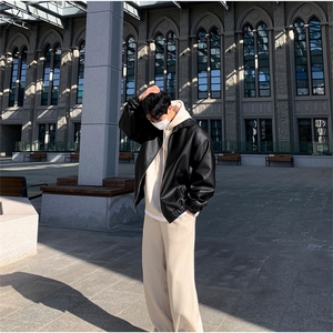 痞帅皮衣夹克外套男春季新款潮牌韩版宽松复古学生工装上衣图片