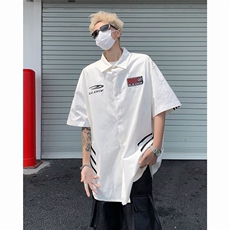 短袖衬衫男夏冰丝条纹半袖设计感小众美式潮牌痞帅衬衣CY1177-P35，男装T恤，星座412-2