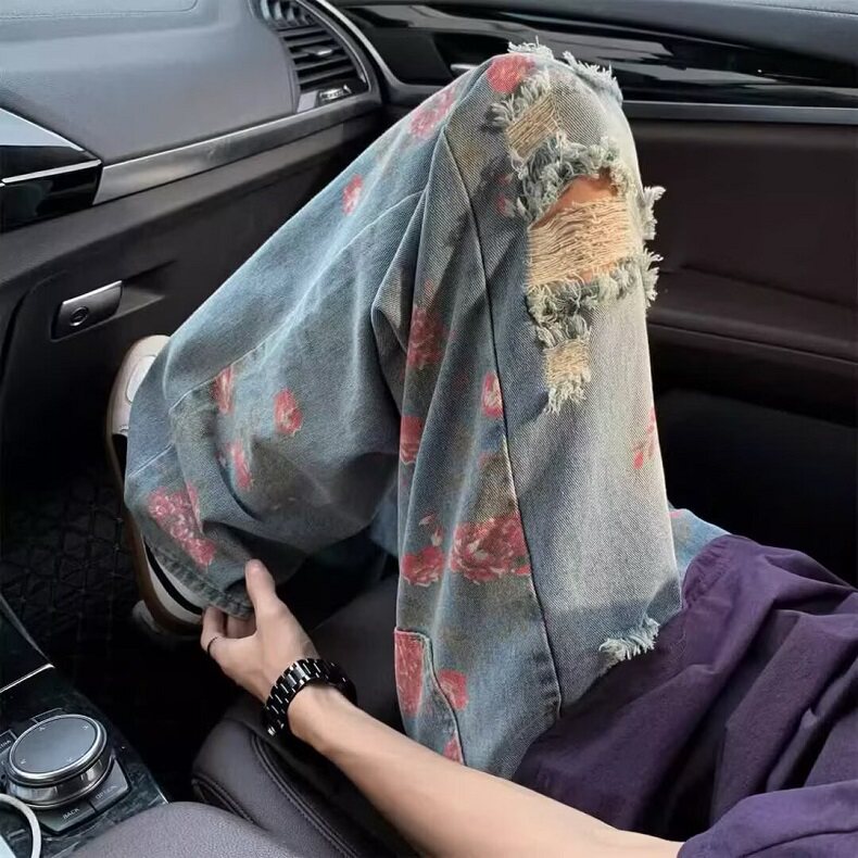 夏季薄款牛仔裤男款宽松花色休闲裤痞帅印花直筒裤子NK0122,男装牛仔裤,星座1116A（原606A-3）
