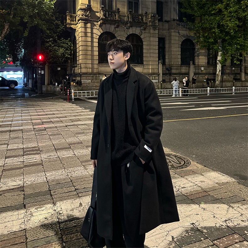 （加棉）韩系中长款呢子大衣cleanfit过膝加长风衣外套Y905-P135,男装风衣,星座1004-3