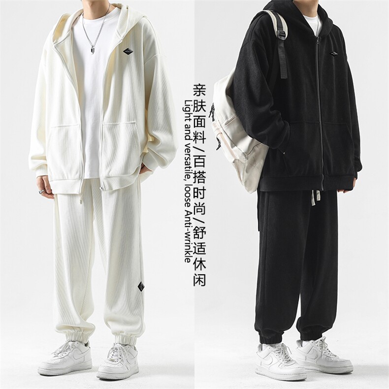 宽松开衫连帽卫衣外套直筒阔腿裤休闲条绒运动套装TZ852-特批-123,男装休闲套装,星座718