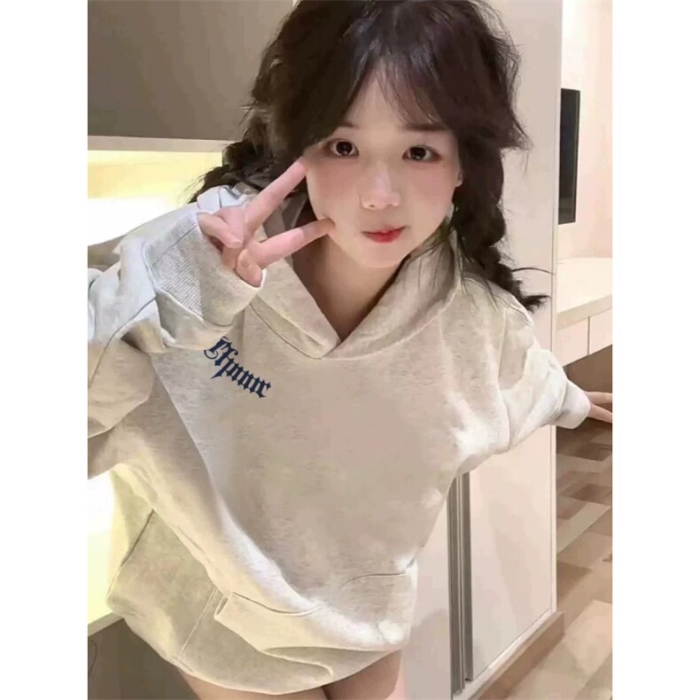 CX221-P47 秋冬加绒加厚灰色卫衣女2025新款宽松oversize图片