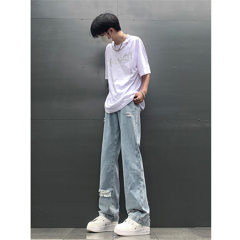 现货 夏季显瘦破洞设计感宽松直筒高街薄款休闲牛仔裤K5802-特P35图片