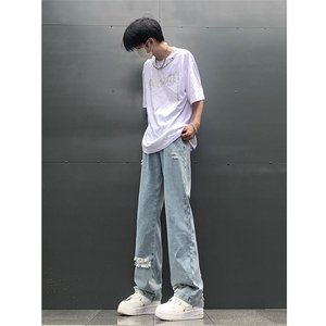现货 夏季显瘦破洞设计感宽松直筒高街薄款休闲牛仔裤K5802-特P35图片