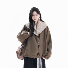羊羔毛牛角扣翻领棉衣男女秋冬季美式宽松情侣棉服外套保暖棉衣，男装棉衣，星座302B