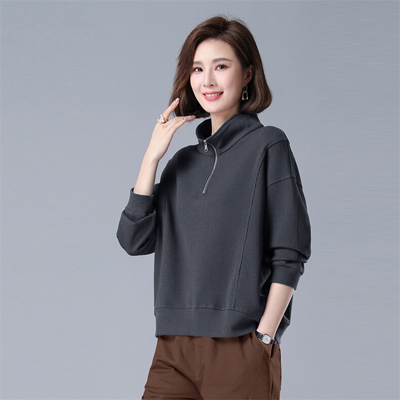时尚百搭宽松半高领长袖T恤女春秋新款韩版休闲显瘦上衣574款,女装T恤,秋牧寒烟