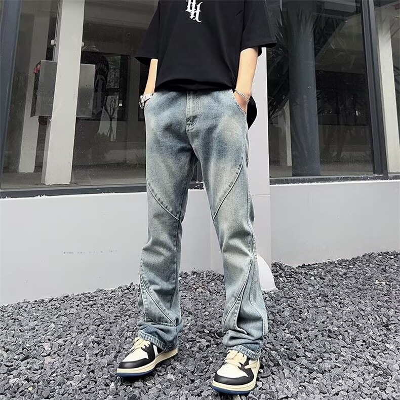 男长裤新款潮流春季中腰时尚潮青春流行水洗拉链牛仔裤N8837P55图片