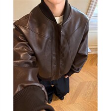 抖音得物高品质美式高街复古老钱风PU皮夹克外套男女短款机车皮衣，男装夹克，电商A486