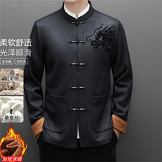 常货高品质冬款中老年山羊绒含加绒唐装外套男中年唐装，男装民族服装，钱塘723