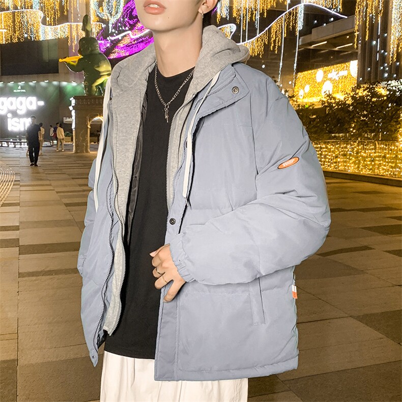 情侣棉服冬季新款假两件套棉衣男士外套宽松百搭连帽棉服MY090-60图片