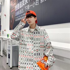 长袖衬衫男港风日系春季韩版潮流帅气衬衣S026P30，男装衬衫，星座1116-2