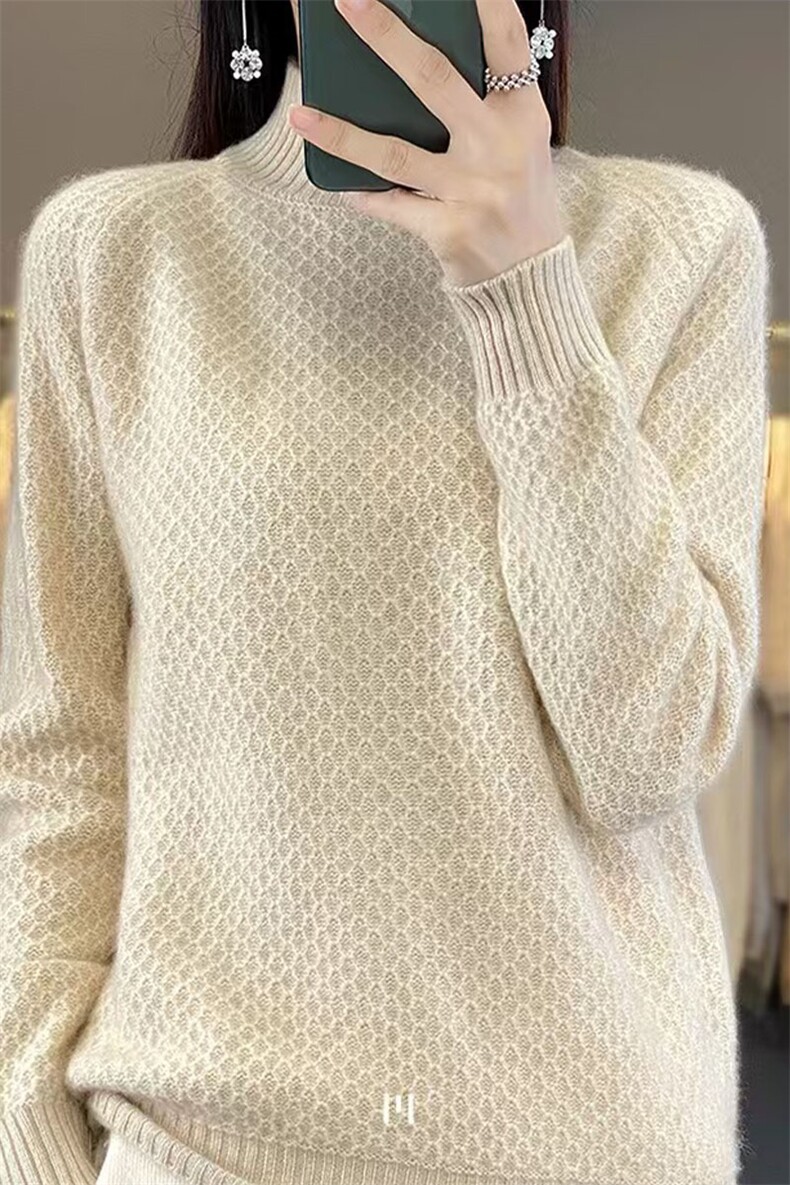 秋冬新款100%羊毛针织打底衫女半高领菱形加厚毛衣宽松显瘦羊绒衫,针织衫/毛衣,萱芳婷羊绒