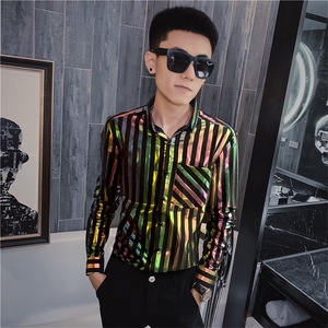 秋季长袖衬衫社会精神小伙亮色发型师个性潮男衬衣C301B-CS32图片