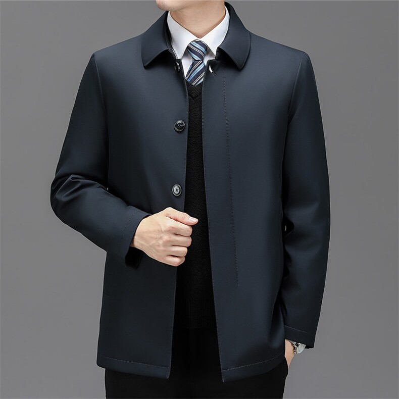 秋冬翻领羽绒服男保暖白鸭绒爸爸轻薄中山装休闲商务中老年外套,男装羽绒服,钱塘6003（原4033）