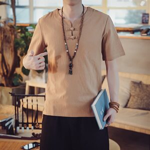 T98*2021夏季男士中国风棉麻短袖T恤衫 白色 * P25图片