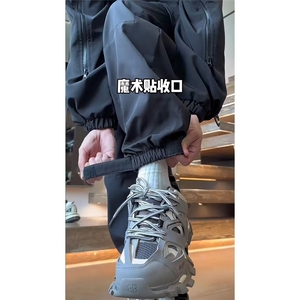 速干冲锋裤男设计感魔术贴束脚直筒登山裤子美式机能黑色工装裤潮图片