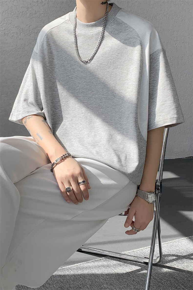 T10129-特批30控58曼巴棉撞色拼接短袖大码T恤夏季薄款垂感短袖,男装T恤,电商A059